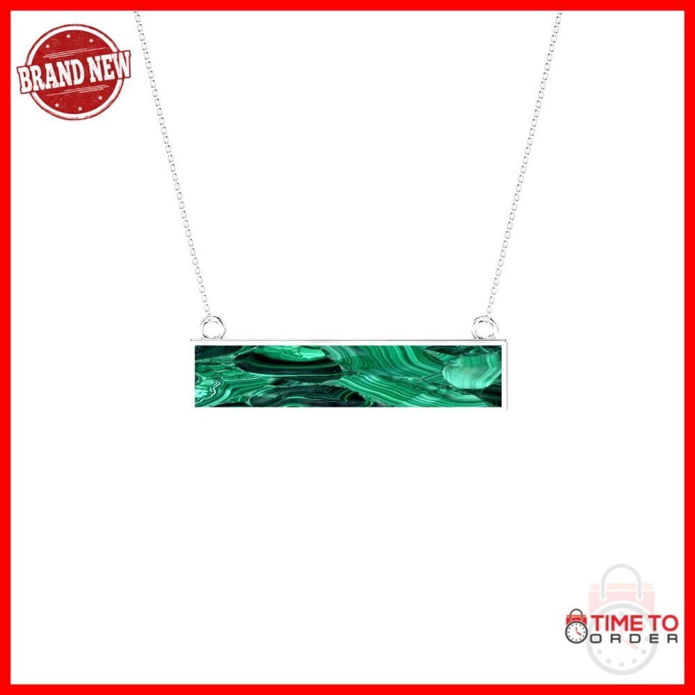 Sterling Silver Malachite Bar Pendant Necklace, Birthstone Jewelry Gift